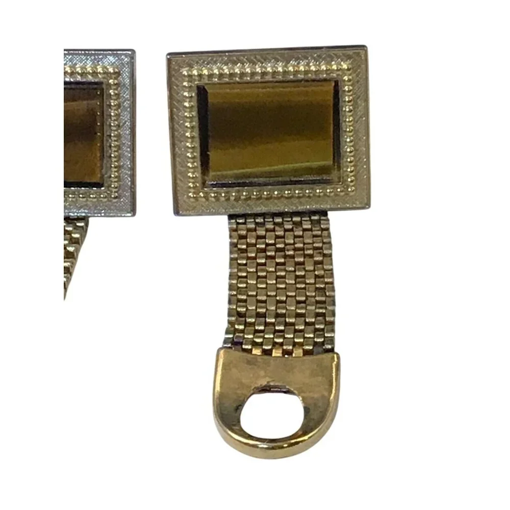 Vintage Gold Tone Tigers Eye Mesh Wrap Cufflinks (1489)